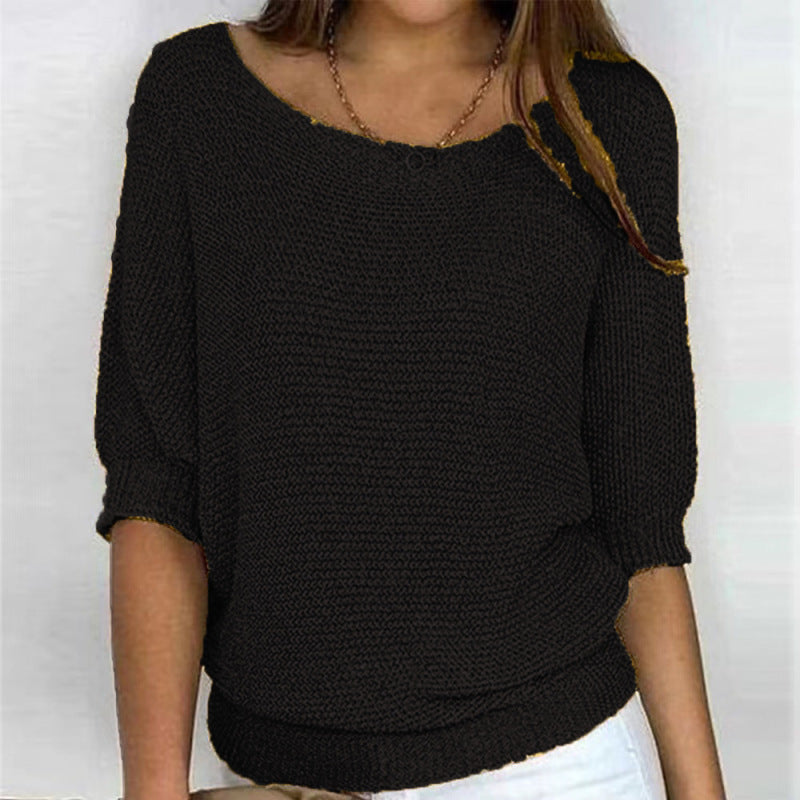 Women's round neck three-quarter sleeve knitted sweater