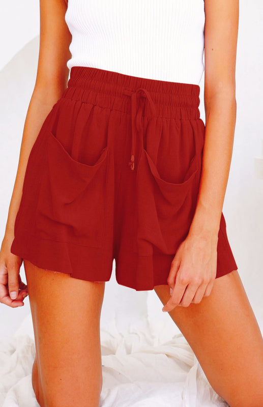 Ladies Cotton Linen High Waist Loose Wide Leg Shorts