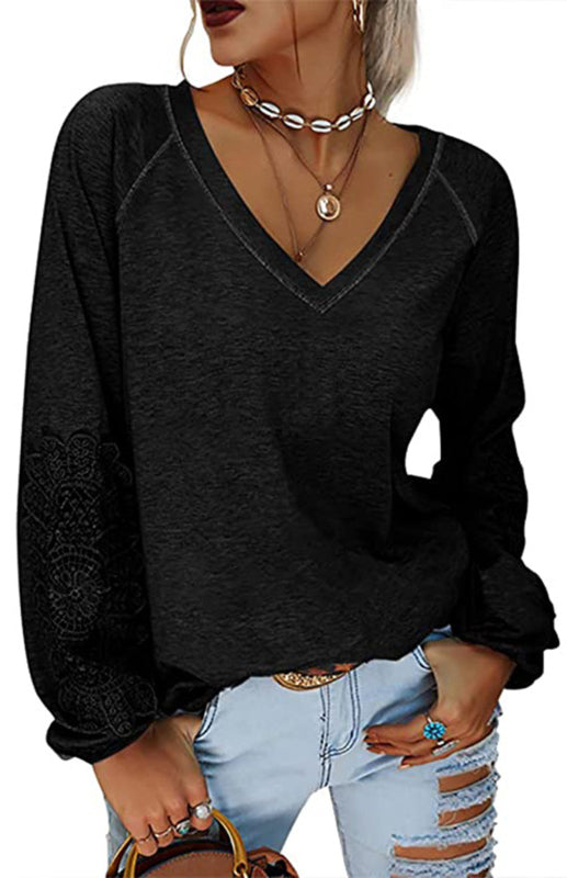 Women's Fashion Casual V Neck Lace Top