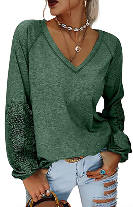 Women's Fashion Casual V Neck Lace Top