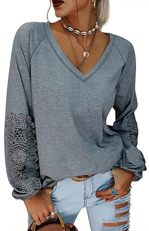 Women's Fashion Casual V Neck Lace Top