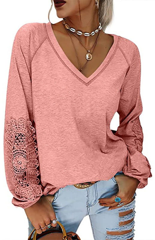 Women's Fashion Casual V Neck Lace Top