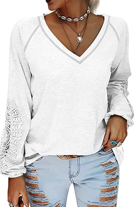 Women's Fashion Casual V Neck Lace Top