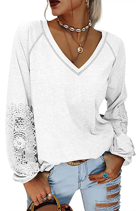 Women's Fashion Casual V Neck Lace Top