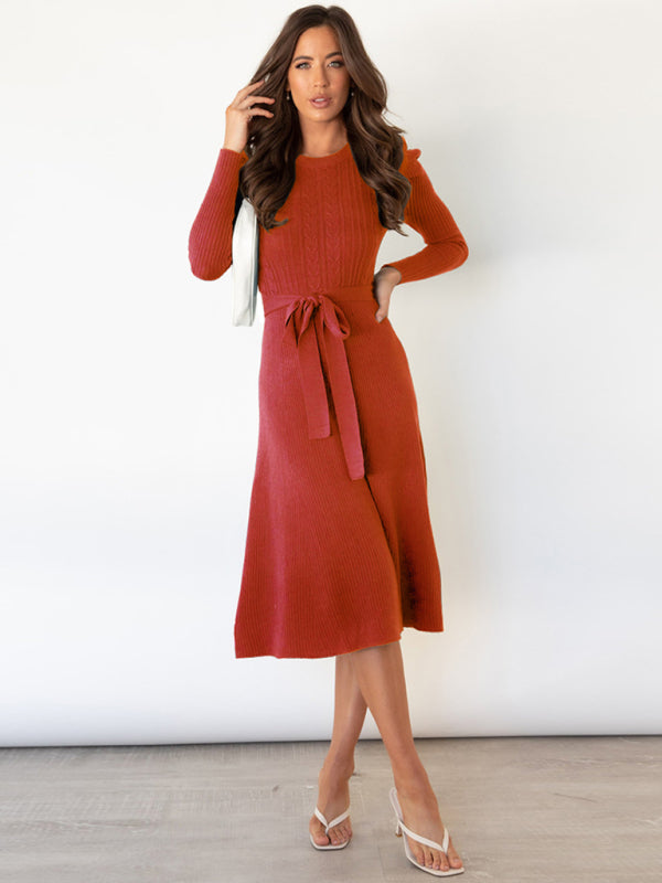 Women's Long Sleeve Cable Knit Sweater Dresses