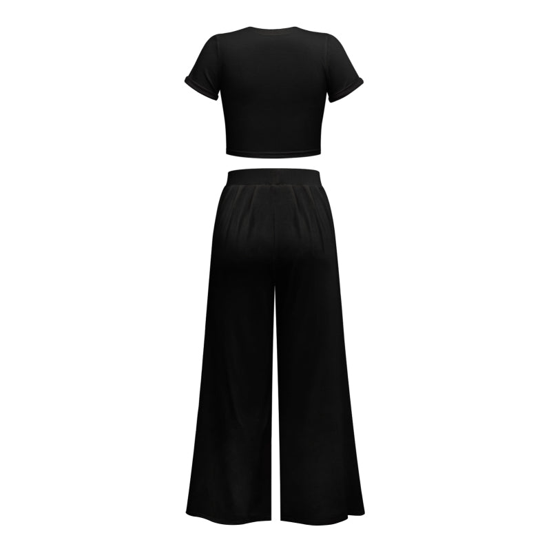 Women's  Fashion Commuter Home Ladies T-shirt Wide Leg Mopping Pants Set