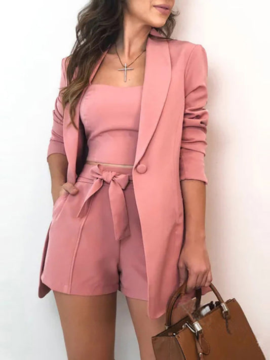 Women's Casual Lapel Blazer Two Piece Set