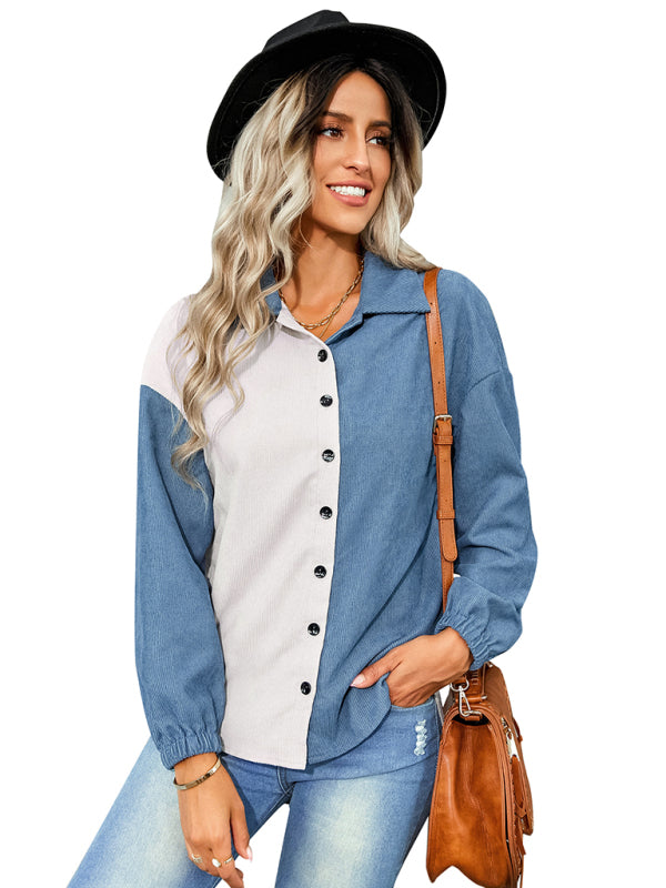 Women's color matching loose shirt coat