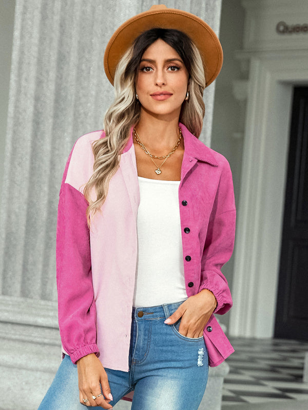 Women's color matching loose shirt coat