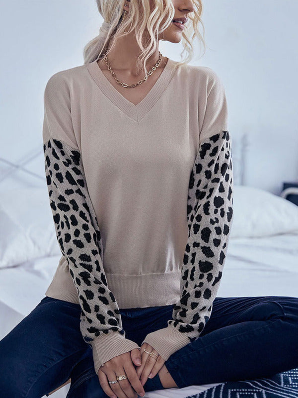 Fashion Women's Leopard Print Long Sleeve Knit Sweater