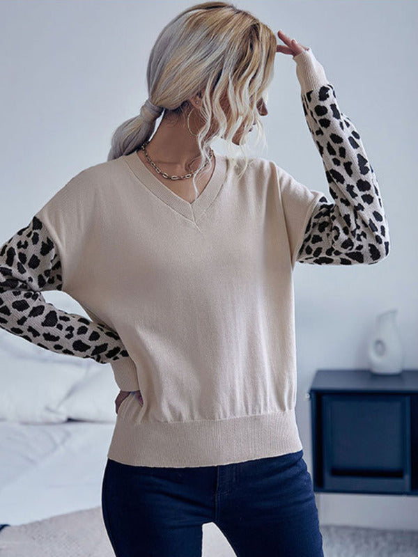 Fashion Women's Leopard Print Long Sleeve Knit Sweater