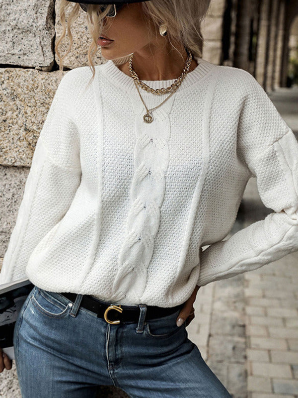 Autumn and winter women's twist long sleeve white sweater