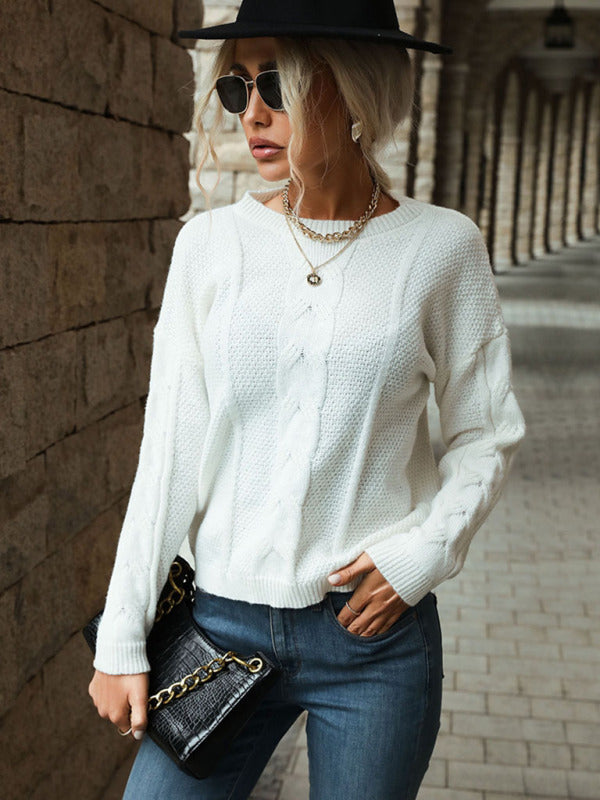 Autumn and winter women's twist long sleeve white sweater