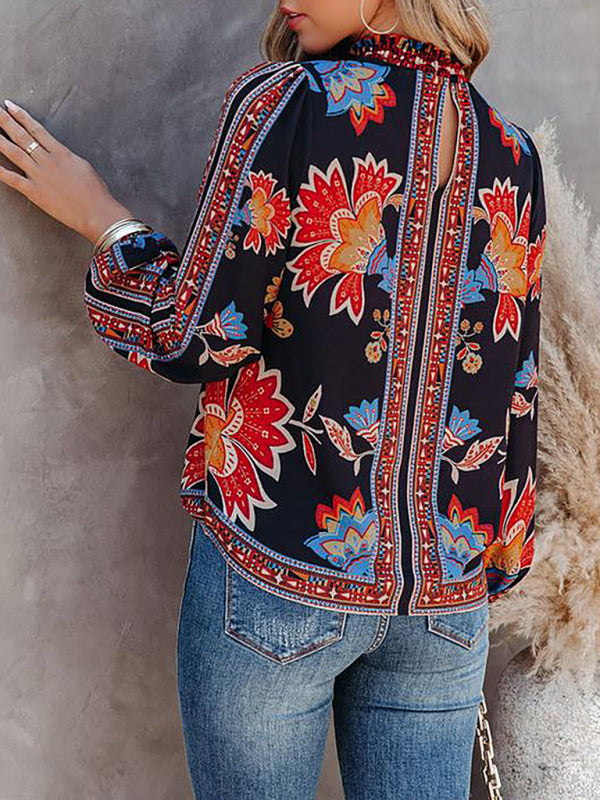 Women's Printed Lantern Long Sleeve Loose Casual Shirt