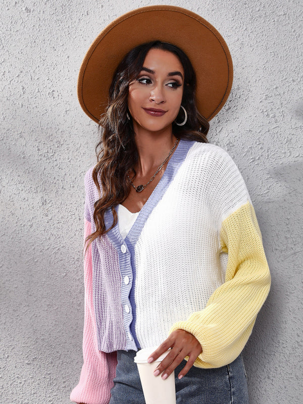 Casual Colorblock Knit Long Sleeve Cardigan