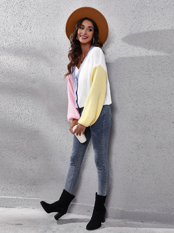 Casual Colorblock Knit Long Sleeve Cardigan