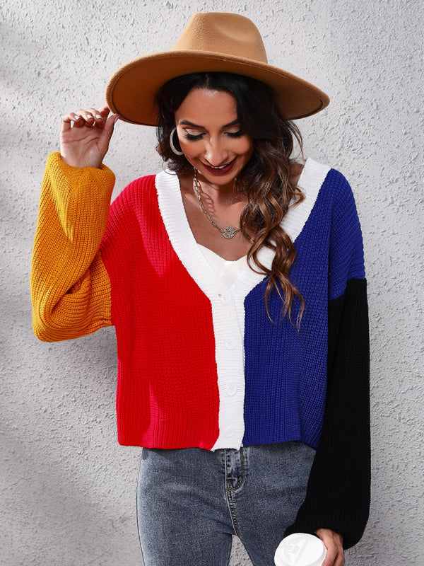 Casual Colorblock Knit Long Sleeve Cardigan