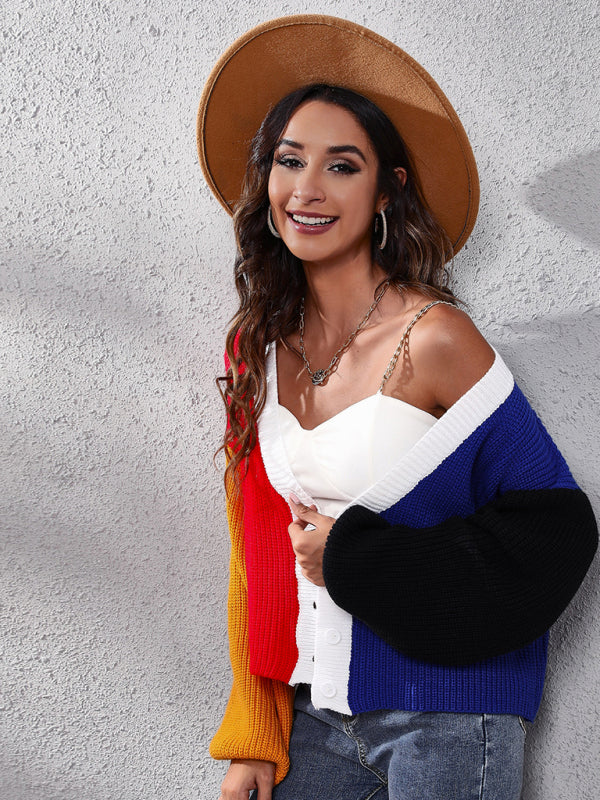 Casual Colorblock Knit Long Sleeve Cardigan