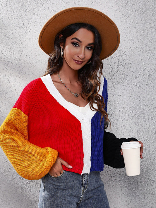 Casual Colorblock Knit Long Sleeve Cardigan