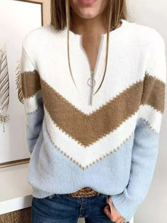 Women's Colorblock Knit Pullover Zip Sweater