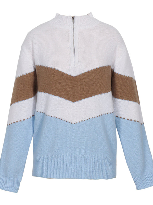 Women's Colorblock Knit Pullover Zip Sweater