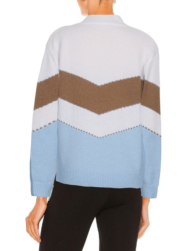 Women's Colorblock Knit Pullover Zip Sweater