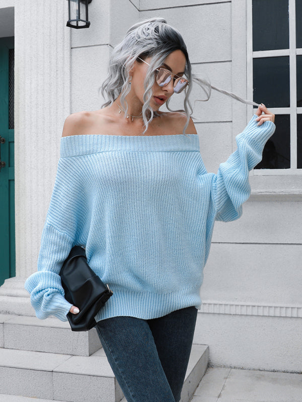 Women's off shoulder sweater with straight neck