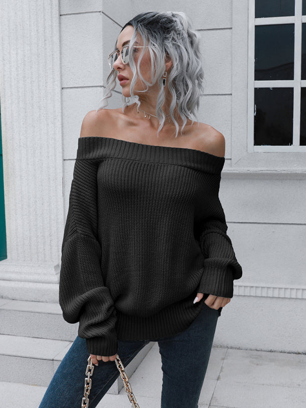 Women's off shoulder sweater with straight neck