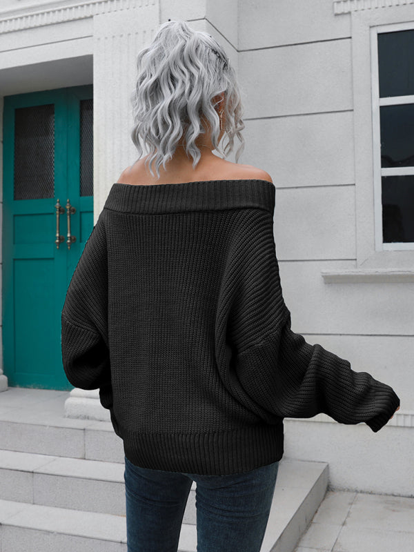 Women's off shoulder sweater with straight neck