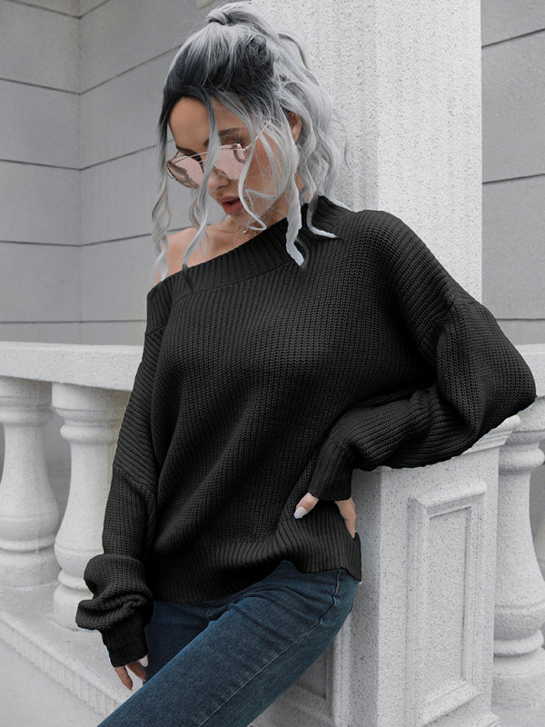 Women's off shoulder sweater with straight neck