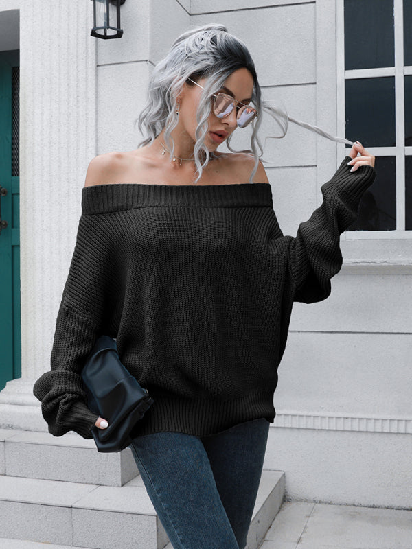 Women's off shoulder sweater with straight neck