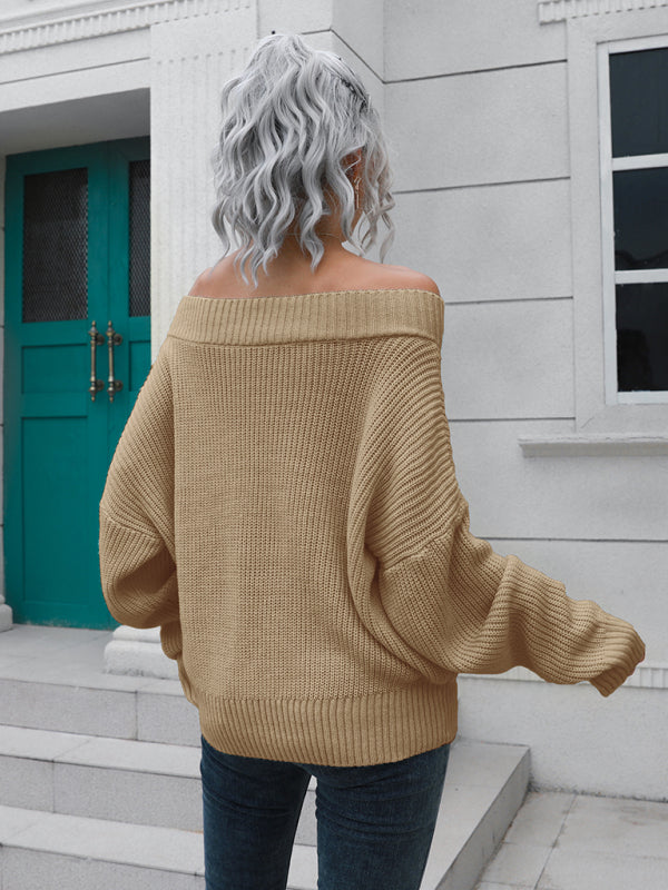 Women's off shoulder sweater with straight neck