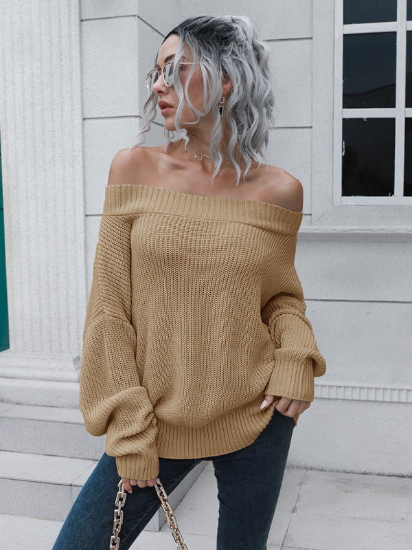 Women's off shoulder sweater with straight neck