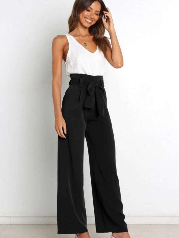 Women's trousers casual versatile wide leg trousers with belt