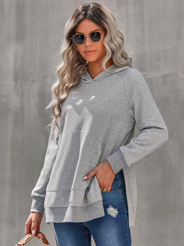 Women's fashion hooded pullover solid color sweater