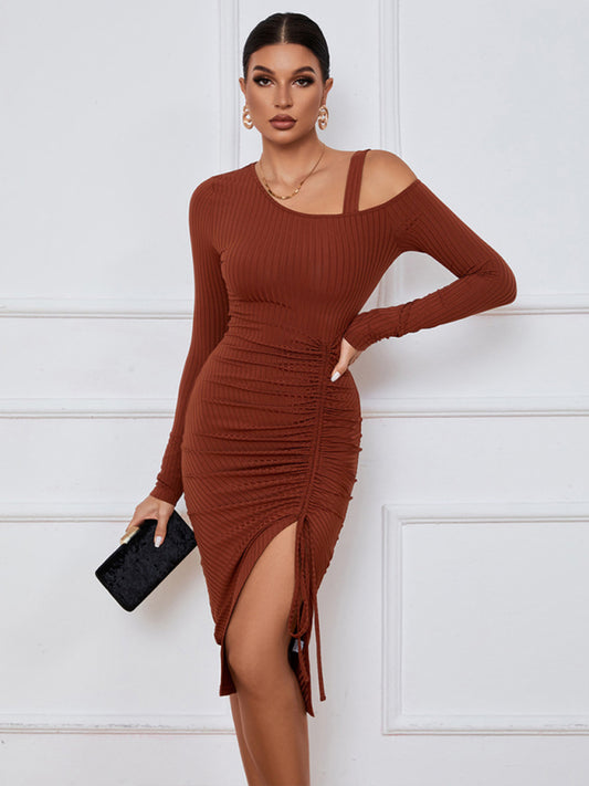 Open shoulder strapless package hip long sleeve sexy dress