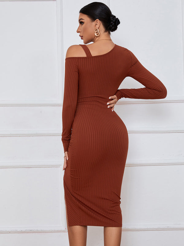 Open shoulder strapless package hip long sleeve sexy dress