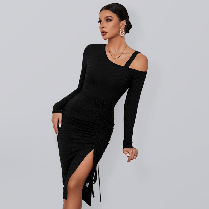 Open shoulder strapless package hip long sleeve sexy dress