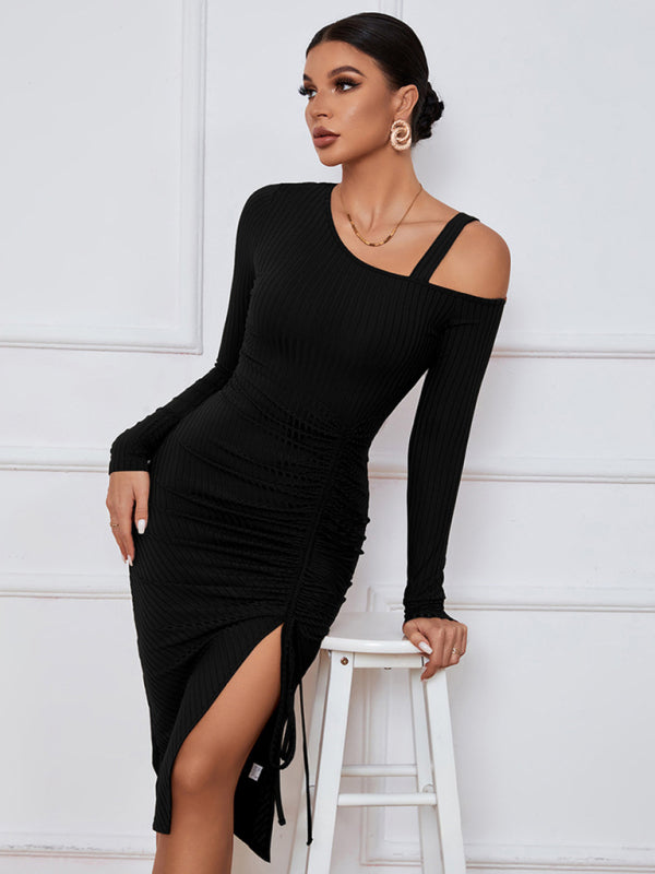 Open shoulder strapless package hip long sleeve sexy dress