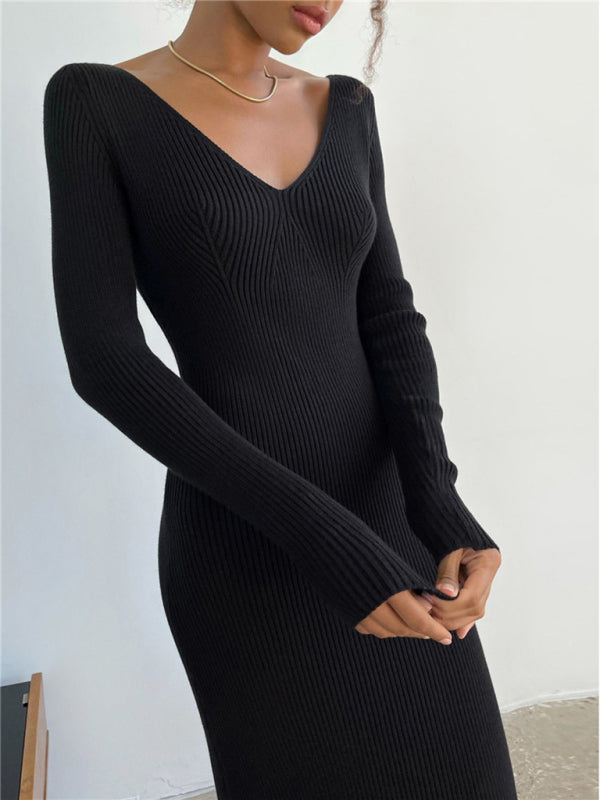 Slim long-sleeved knitted women's bottoming fashion all-match dress