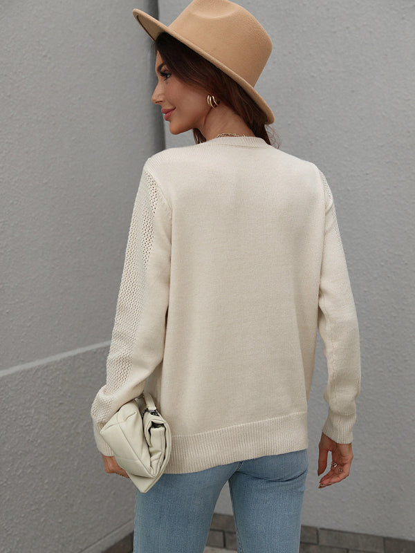 Pullover loose solid color knit fringed sweater