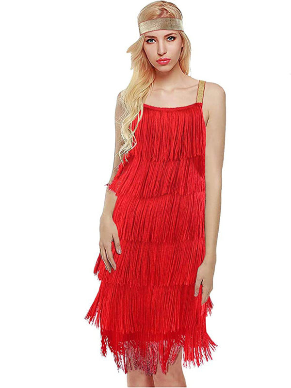 Paneled Tassel Sleeveless A-Line Skirt Dress