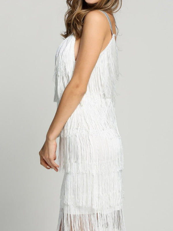 Paneled Tassel Sleeveless A-Line Skirt Dress