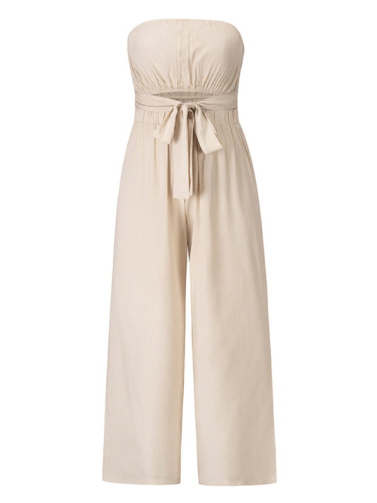 Sexy backless slim jumpsuit European and American straight trouser suit