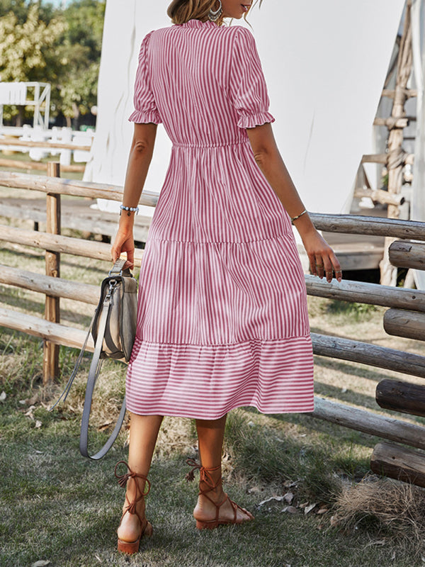 Striped Dress Temperament Waist Waist Tie Dress