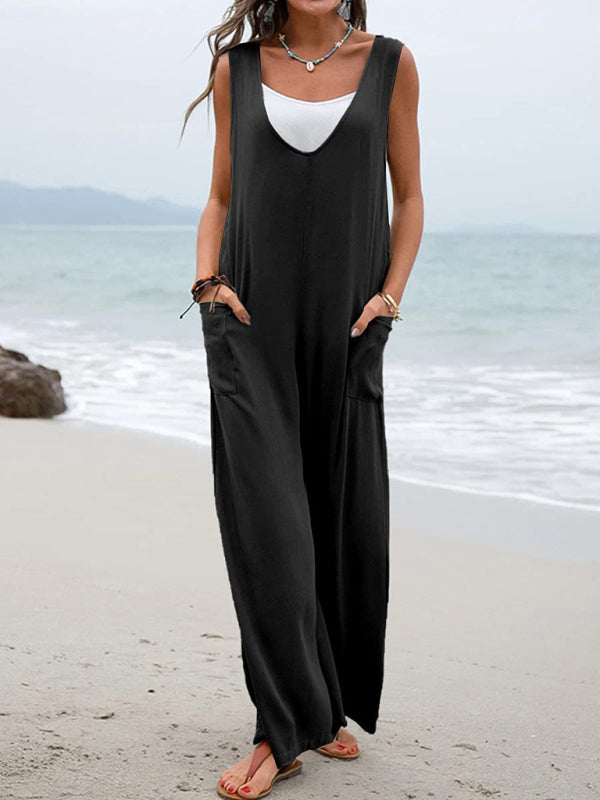 Women's Leisure Solid Knit Cotton Jumpsuit