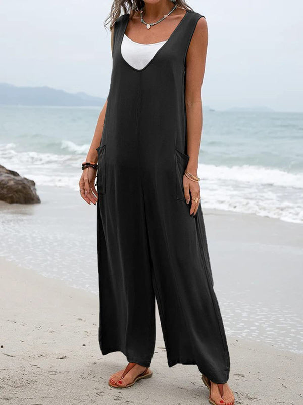 Women's Leisure Solid Knit Cotton Jumpsuit