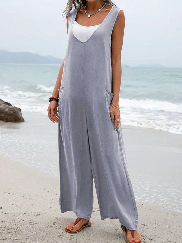 Women's Leisure Solid Knit Cotton Jumpsuit