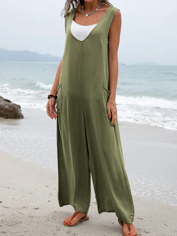 Women's Leisure Solid Knit Cotton Jumpsuit