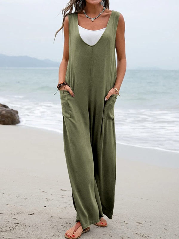 Women's Leisure Solid Knit Cotton Jumpsuit